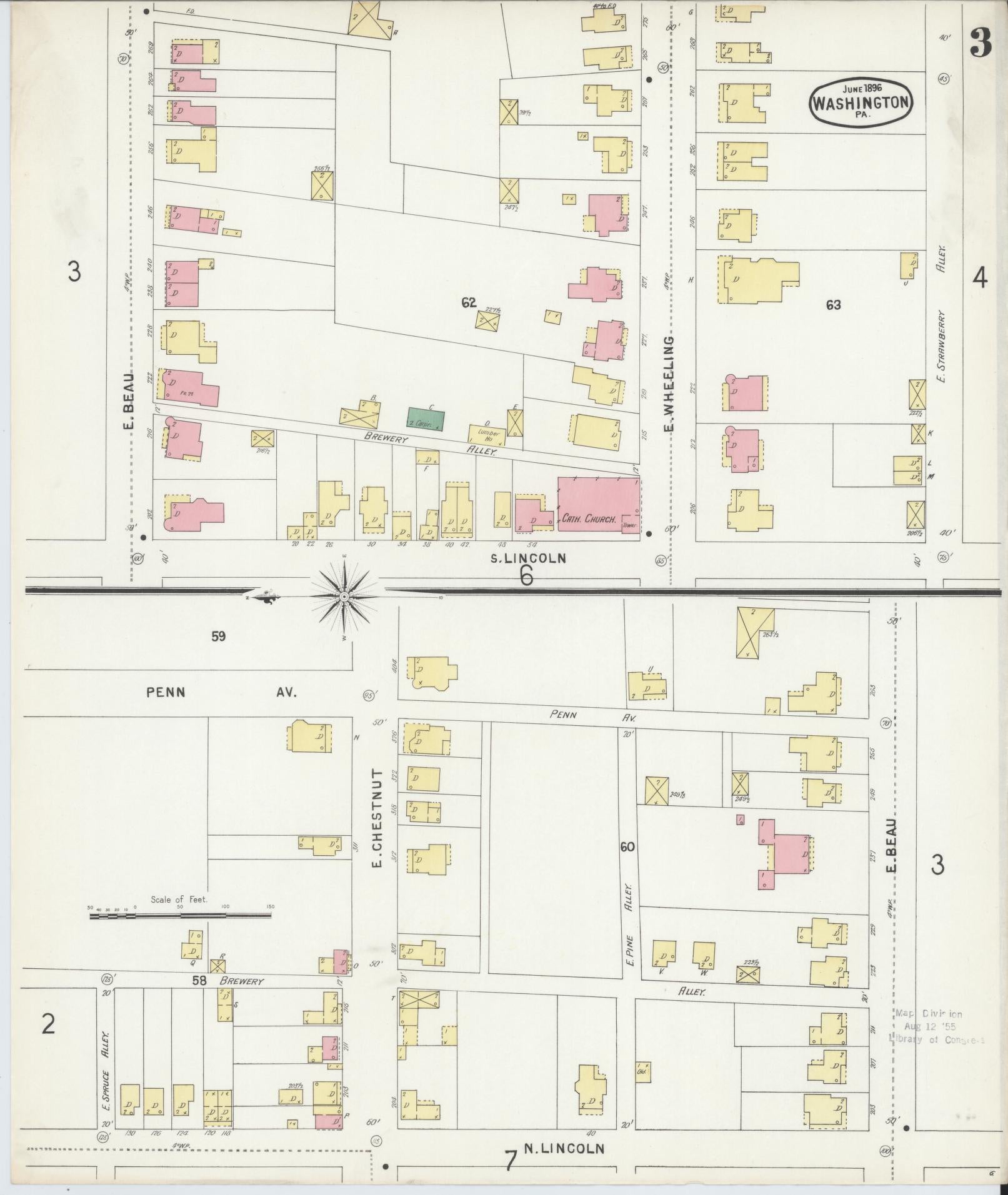 Sanborn Fire Insurance Map from Washington, Washington County, Pennsylvania (1896), Sheet #0003 - Historic Sanborn Fire Insurance Map Print, vintage old map wall art, antique decor, genealogy gift, Sanborn Fire Insurance Map from Washington Washington map