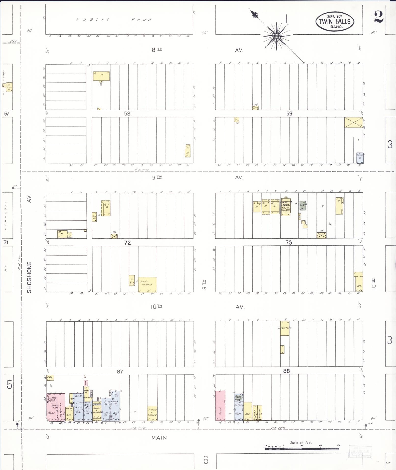 Sanborn Fire Insurance Map from Twin Falls, Twin Falls County, Idaho (1907), Sheet #0002 - Historic Sanborn Fire Insurance Map Print, vintage old map wall art, antique decor, genealogy gift, Falls Idaho map