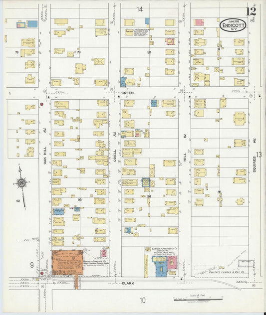 Sanborn Fire Insurance Map from Endicott, Broome County, New York (1918), Sheet #0012 - Historic Sanborn Fire Insurance Map Print, vintage old map wall art, antique decor, genealogy gift, New York New York map