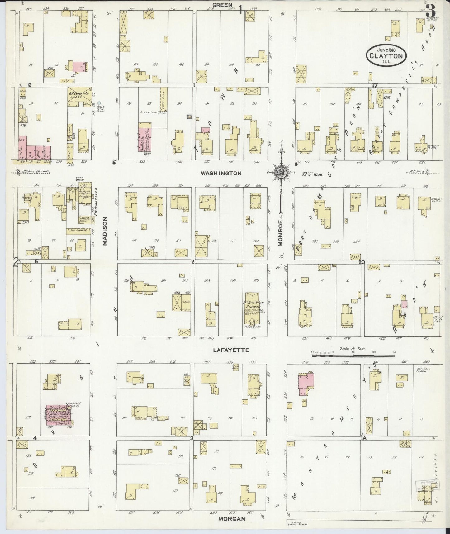 Sanborn Fire Insurance Map from Clayton, Adams County, Illinois (1910), Sheet #0003 - Historic Sanborn Fire Insurance Map Print, vintage old map wall art, antique decor, genealogy gift, Illinois Illinois map