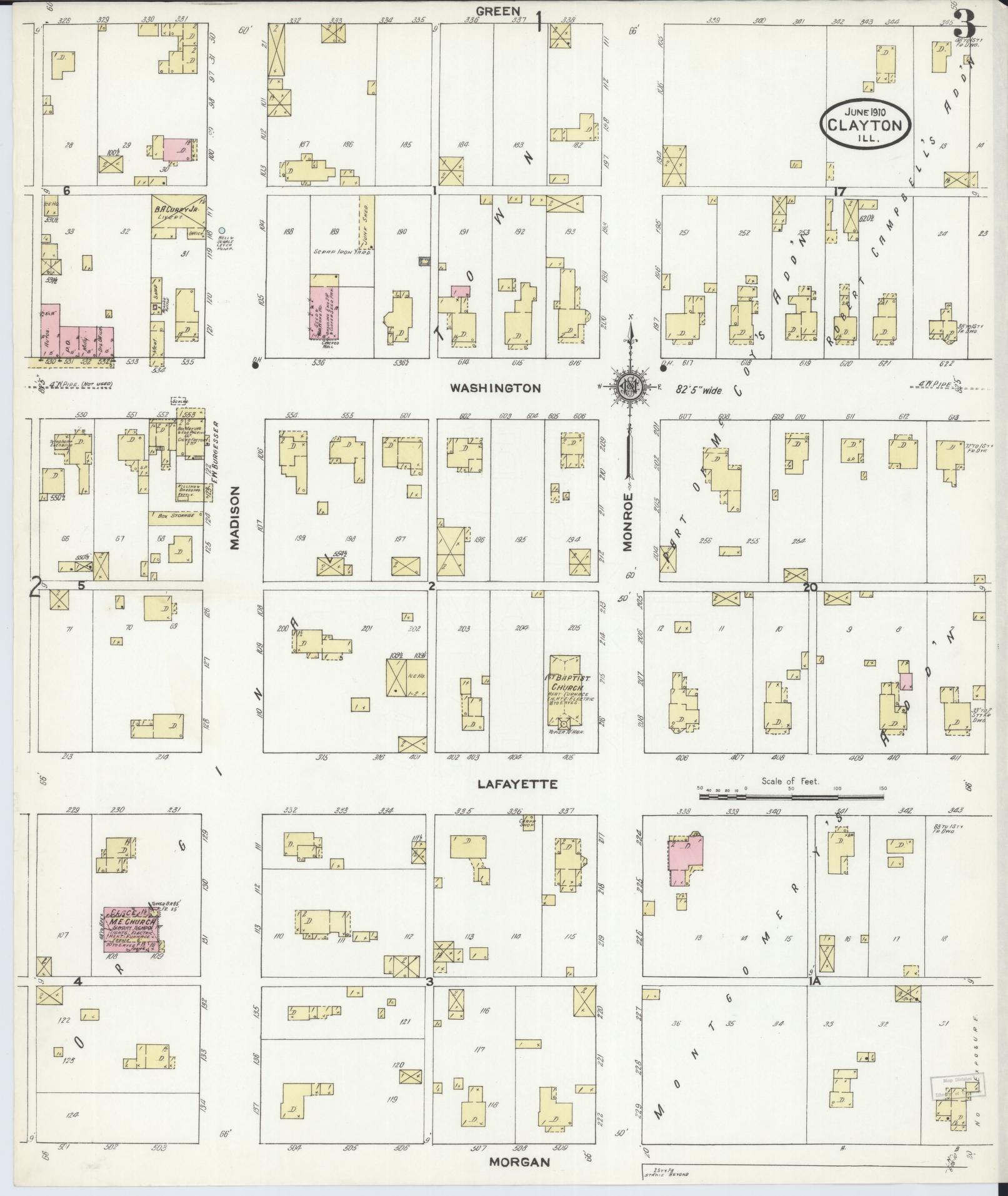 Sanborn Fire Insurance Map from Clayton, Adams County, Illinois (1910), Sheet #0003 - Historic Sanborn Fire Insurance Map Print, vintage old map wall art, antique decor, genealogy gift, Illinois Illinois map