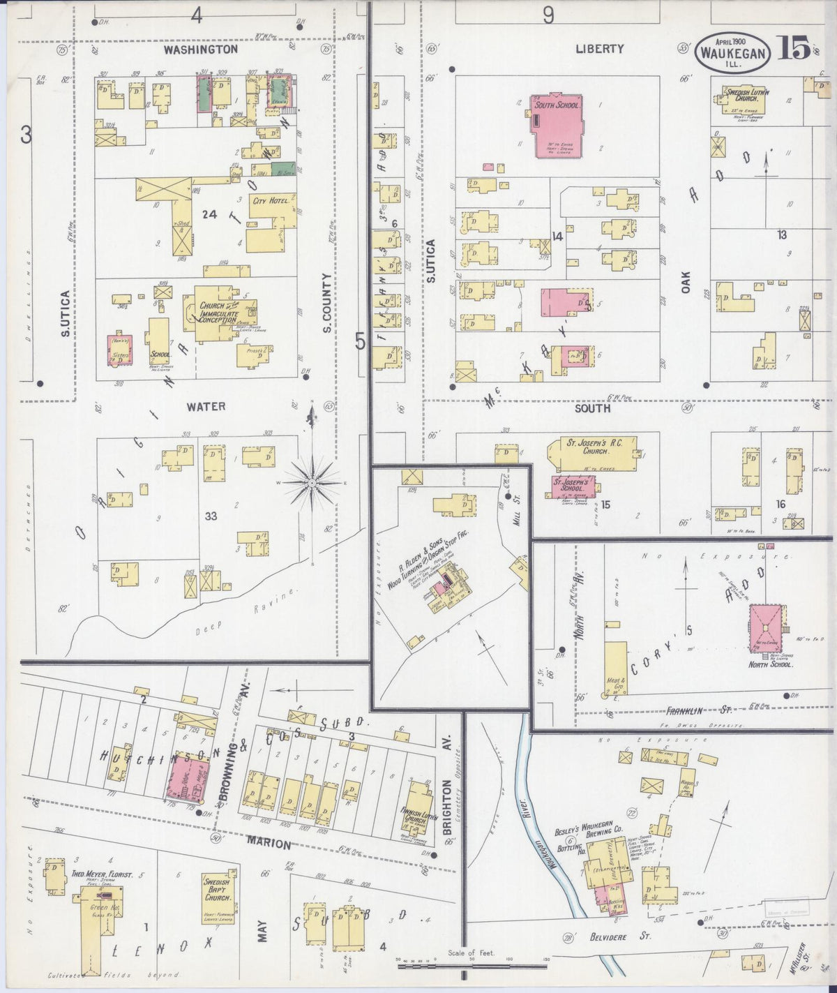 Sanborn Fire Insurance Map from Waukegan, Lake County, Illinois (1900), Sheet #0015 - Complete Map Set gallery image, historic Sanborn map, vintage wall art, Illinois Illinois