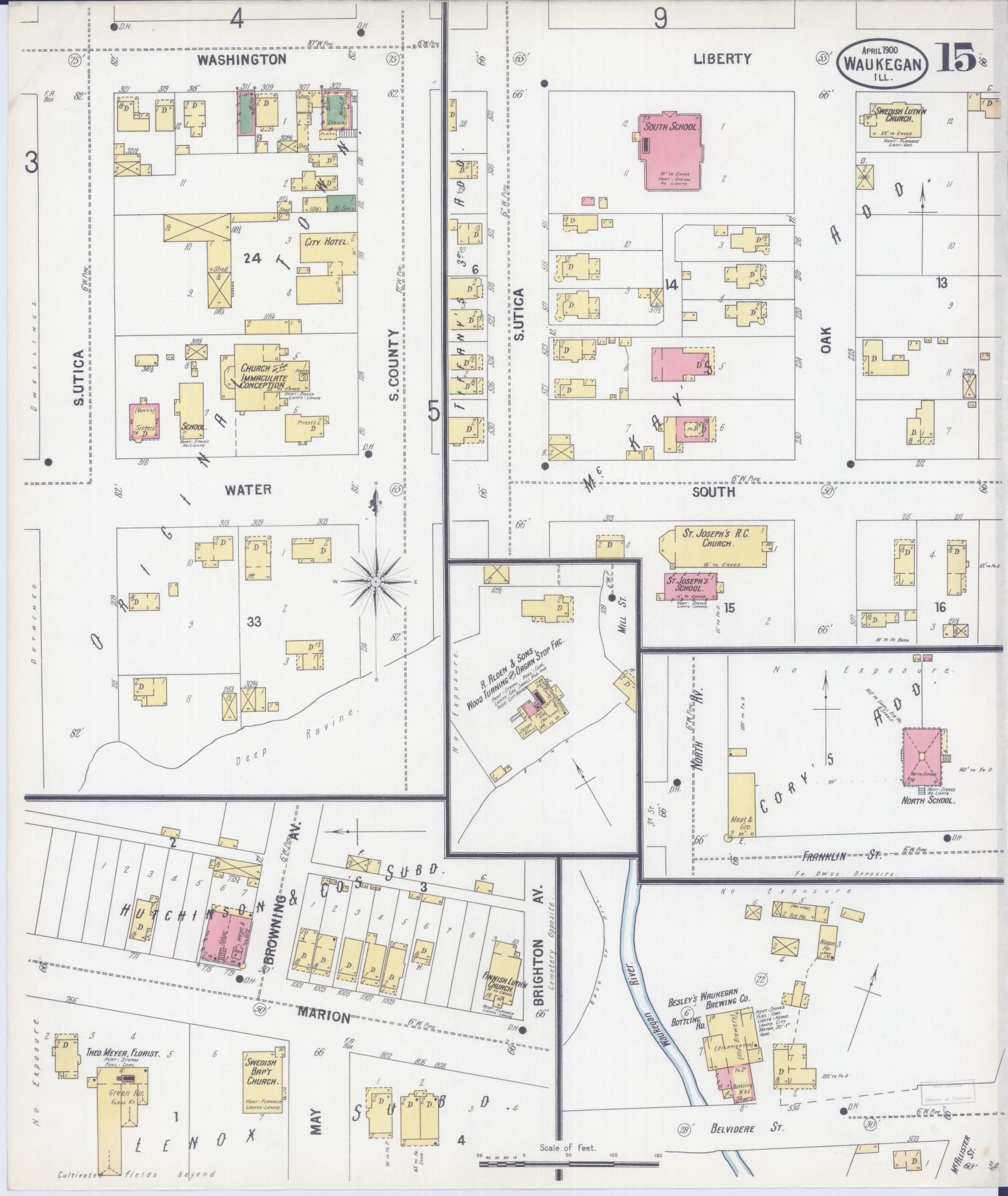Sanborn Fire Insurance Map from Waukegan, Lake County, Illinois (1900), Sheet #0015 - Complete Map Set gallery image, historic Sanborn map, vintage wall art, Illinois Illinois
