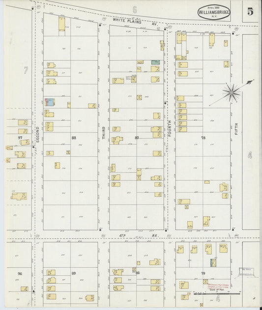 Sanborn Fire Insurance Map from Williamsbridge, Westchester County, New York (1895), Sheet #0005 - Historic Sanborn Fire Insurance Map Print, vintage old map wall art, antique decor, genealogy gift, New York New York map