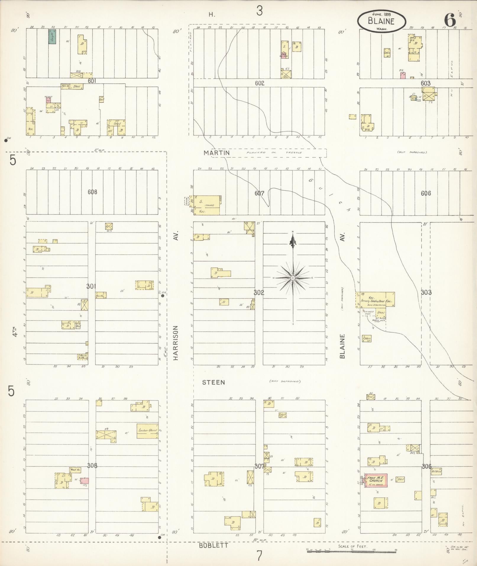 Sanborn Fire Insurance Map from Blaine, Whatcom County, Washington (1899), Sheet #0006 - Complete Map Set gallery image, historic Sanborn map, vintage wall art, Washington Washington