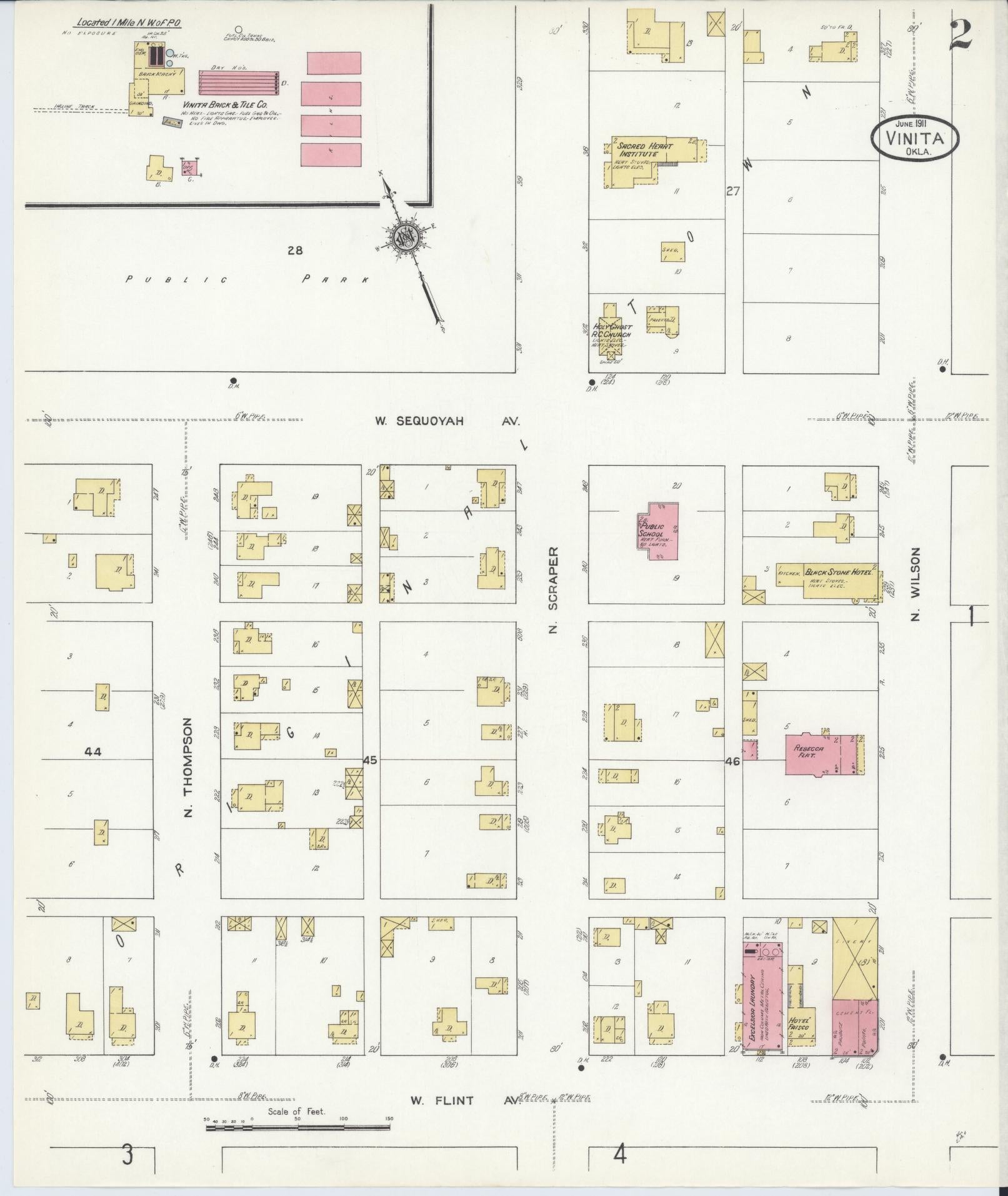 Sanborn Fire Insurance Map from Vinita, Craig County, Oklahoma (1911), Sheet #0002 - Complete Map Set gallery image, historic Sanborn map, vintage wall art, Oklahoma Oklahoma