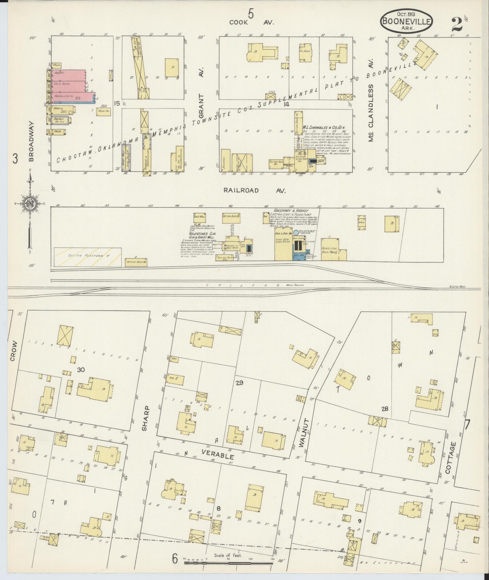 Sanborn Fire Insurance Map from Booneville, Logan County, Arkansas (1913), Sheet #0002 - Historic Sanborn Fire Insurance Map Print, vintage old map wall art, antique decor, genealogy gift, Arkansas Arkansas map
