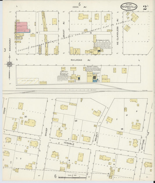 Sanborn Fire Insurance Map from Booneville, Logan County, Arkansas (1913), Sheet #0002 - Historic Sanborn Fire Insurance Map Print, vintage old map wall art, antique decor, genealogy gift, Arkansas Arkansas map