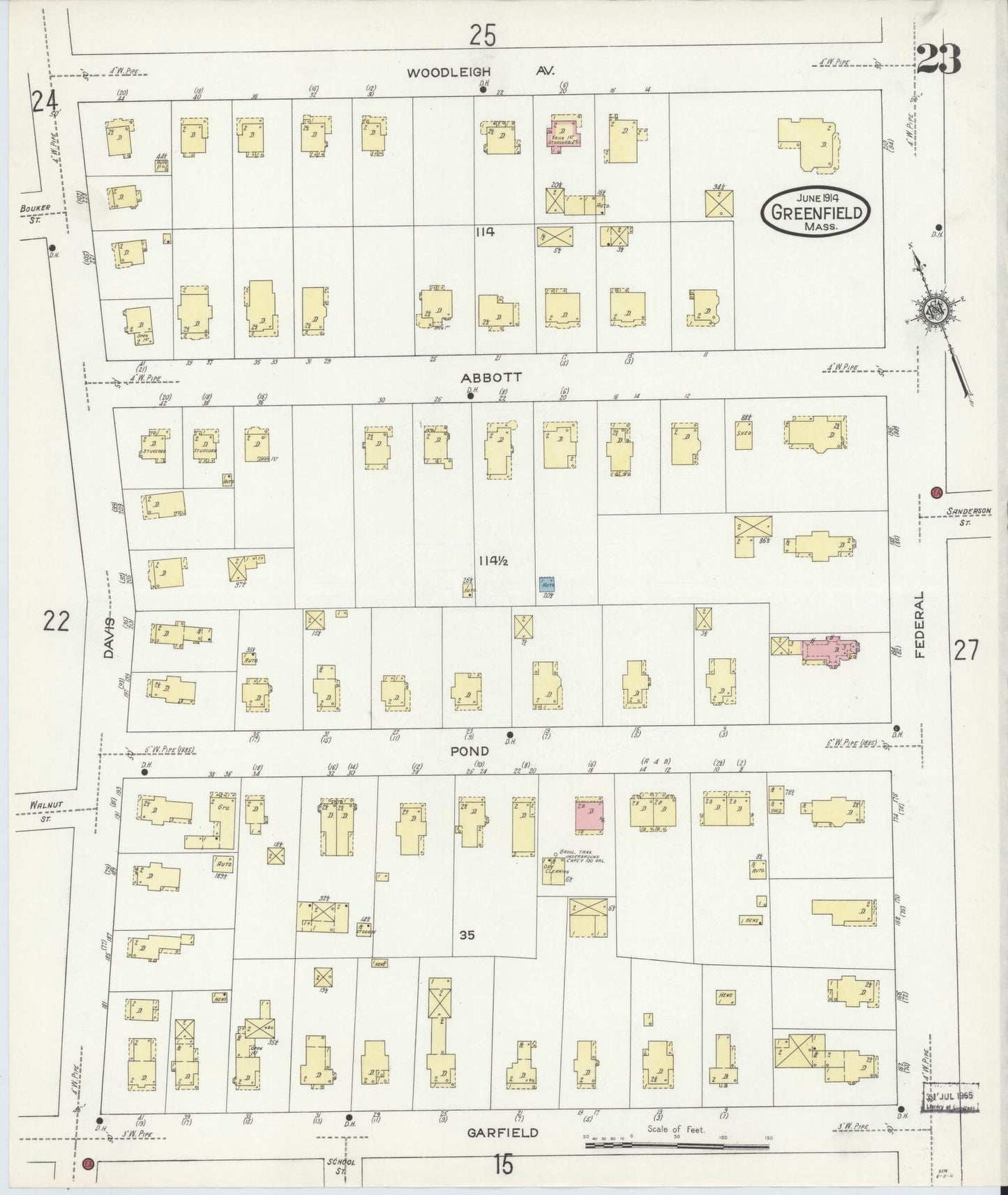 Sanborn Fire Insurance Map from Greenfield, Franklin County, Massachusetts (1914), Sheet #0023 - Complete Map Set gallery image, historic Sanborn map, vintage wall art, Massachusetts Massachusetts