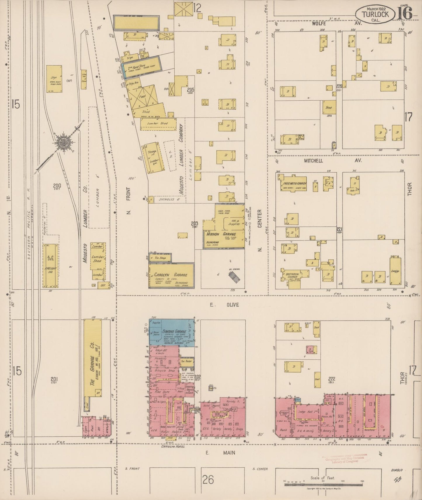 Sanborn Fire Insurance Map from Turlock, Stanislaus County, California (1922), Sheet #0016 - Complete Map Set gallery image, historic Sanborn map, vintage wall art, California California