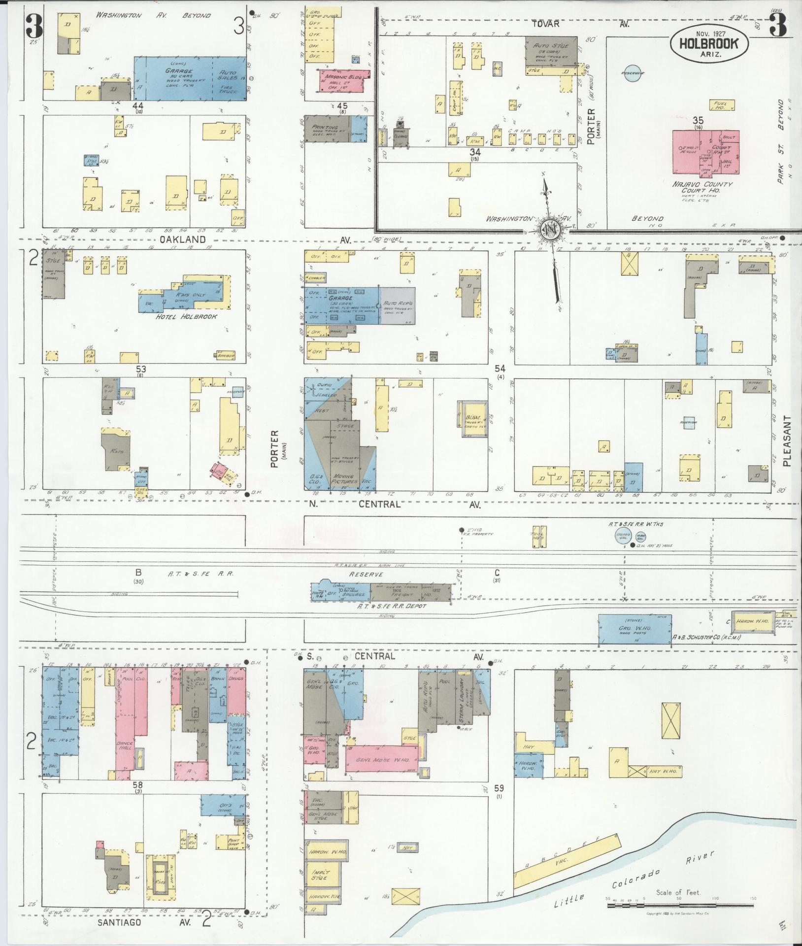 Sanborn Fire Insurance Map from Holbrook, Navajo County, Arizona (1927), Sheet #0003 - Historic Sanborn Fire Insurance Map Print, vintage old map wall art, antique decor, genealogy gift, Arizona Arizona map