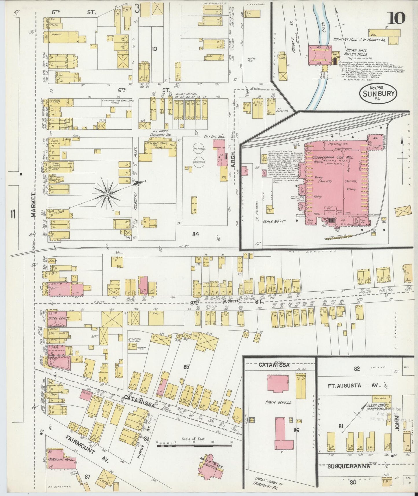 Sanborn Fire Insurance Map from Sunbury, Northumberland County, Pennsylvania (1901), Sheet #0010 - Historic Sanborn Fire Insurance Map Print, vintage old map wall art, antique decor, genealogy gift, Pennsylvania Pennsylvania map