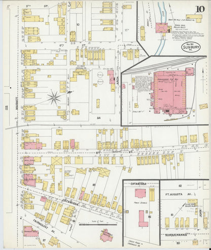 Sanborn Fire Insurance Map from Sunbury, Northumberland County, Pennsylvania (1901), Sheet #0010 - Historic Sanborn Fire Insurance Map Print, vintage old map wall art, antique decor, genealogy gift, Pennsylvania Pennsylvania map