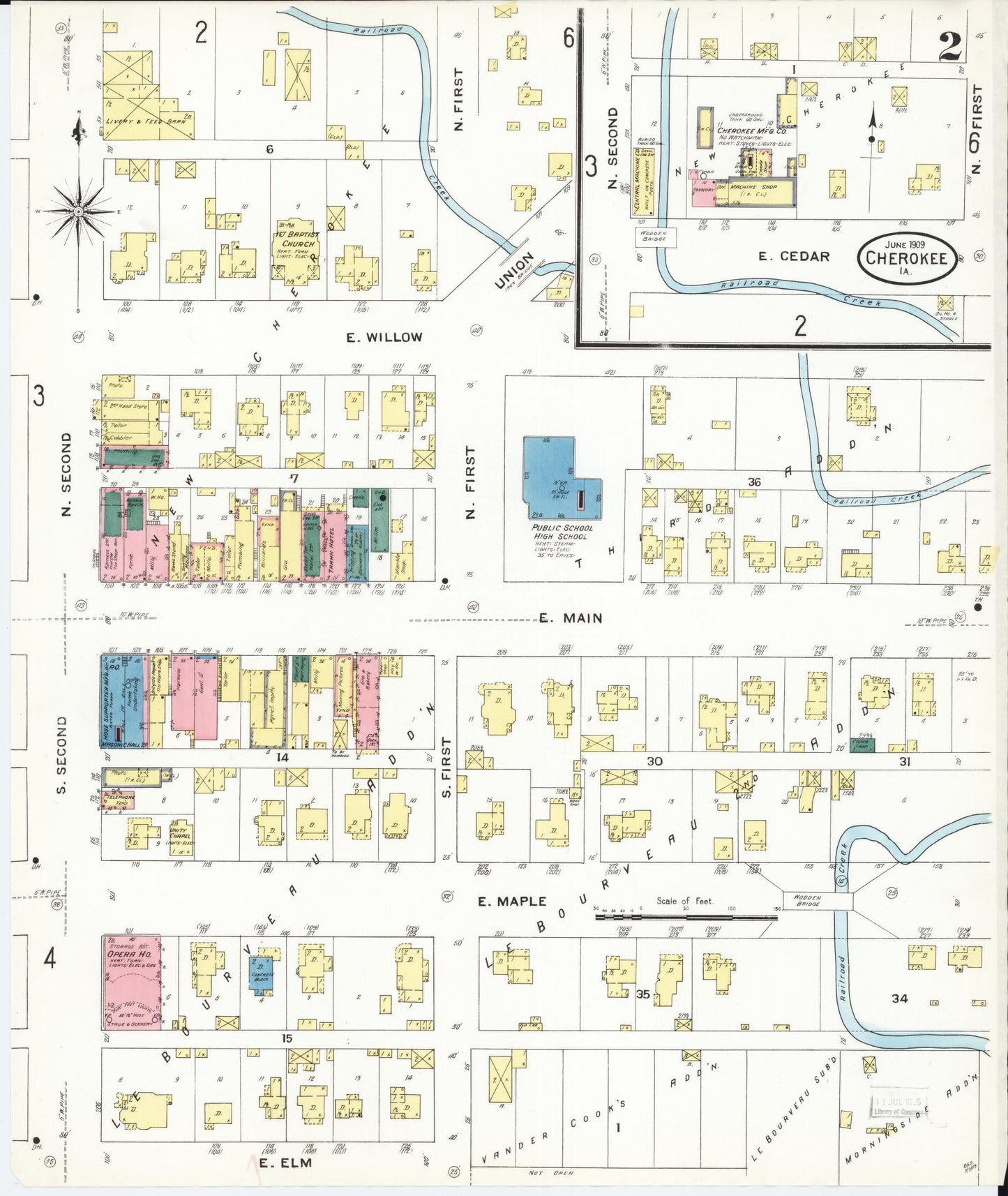 Sanborn Fire Insurance Map from Cherokee, Cherokee County, Iowa (1909), Sheet #0002 - Historic Sanborn Fire Insurance Map Print, vintage old map wall art