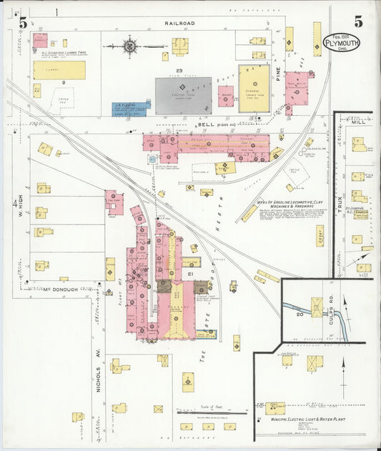 Sanborn Fire Insurance Map from Plymouth, Huron And Richland Counties, Ohio (1924), Sheet #0005 - Historic Sanborn Fire Insurance Map Print, vintage old map wall art, antique decor, genealogy gift, Ohio Ohio map