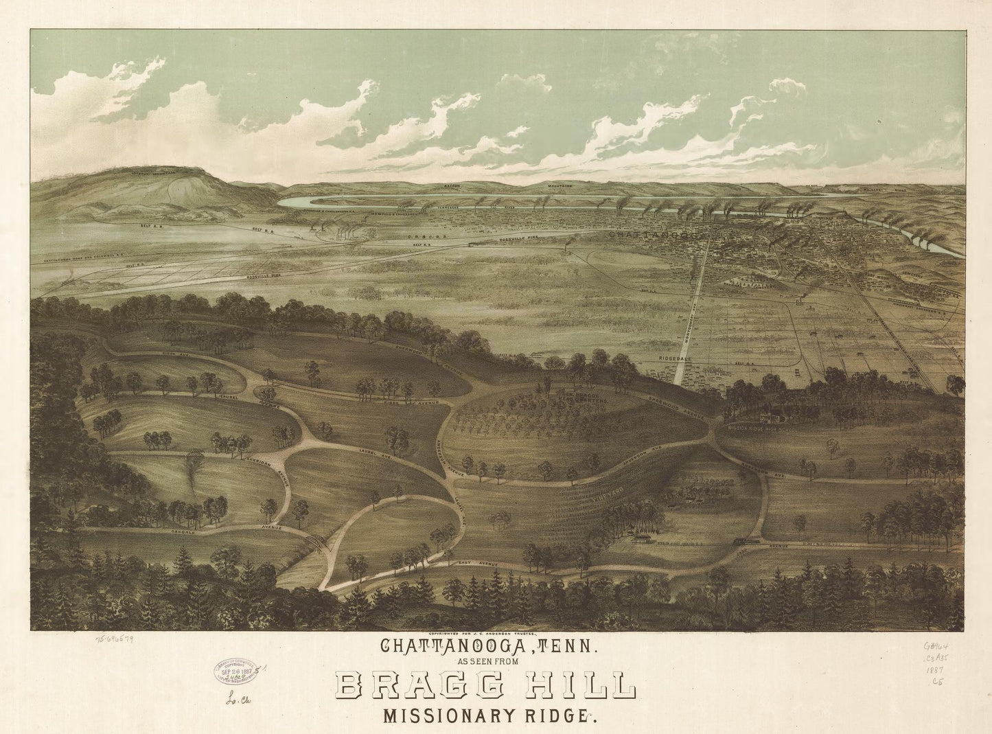 Chattanooga, Tenn. as seen from Bragg Hill, Missionary Ridge. (1887) – Historic Bird’s-Eye View Panorama Print