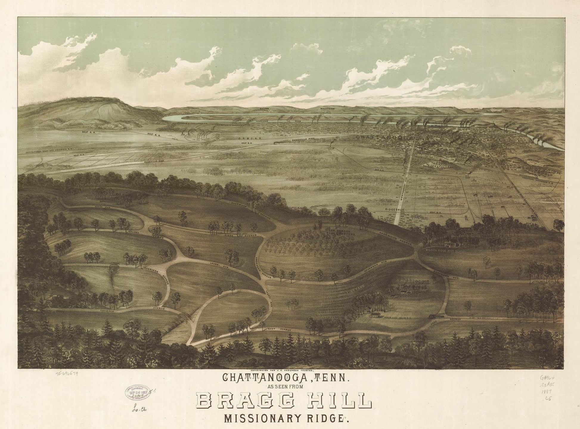 Chattanooga, Tenn. as seen from Bragg Hill, Missionary Ridge. (1887) – Historic Bird’s-Eye View Panorama Print