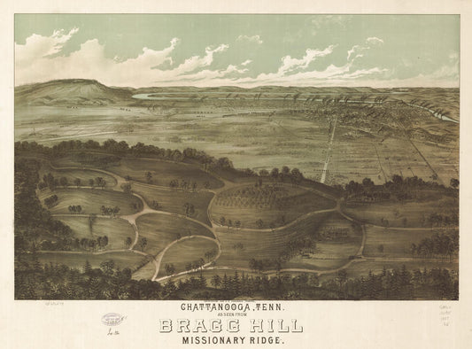 Chattanooga, Tenn. as seen from Bragg Hill, Missionary Ridge. (1887) – Historic Bird’s-Eye View Panorama Print