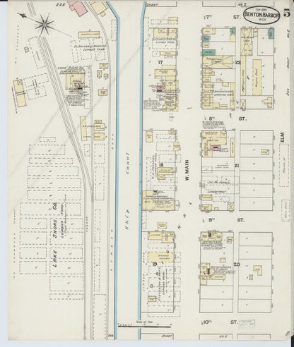 Sanborn Fire Insurance Map from Benton Harbor, Berrien County, Michigan (1889), Sheet #0005 - Complete Map Set gallery image, historic Sanborn map, vintage wall art, Michigan Michigan