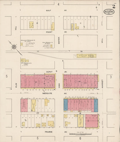 Sanborn Fire Insurance Map from Rogers, Bell County, Texas (1921), Sheet #0002 - Complete Map Set gallery image, historic Sanborn map, vintage wall art, Texas Texas