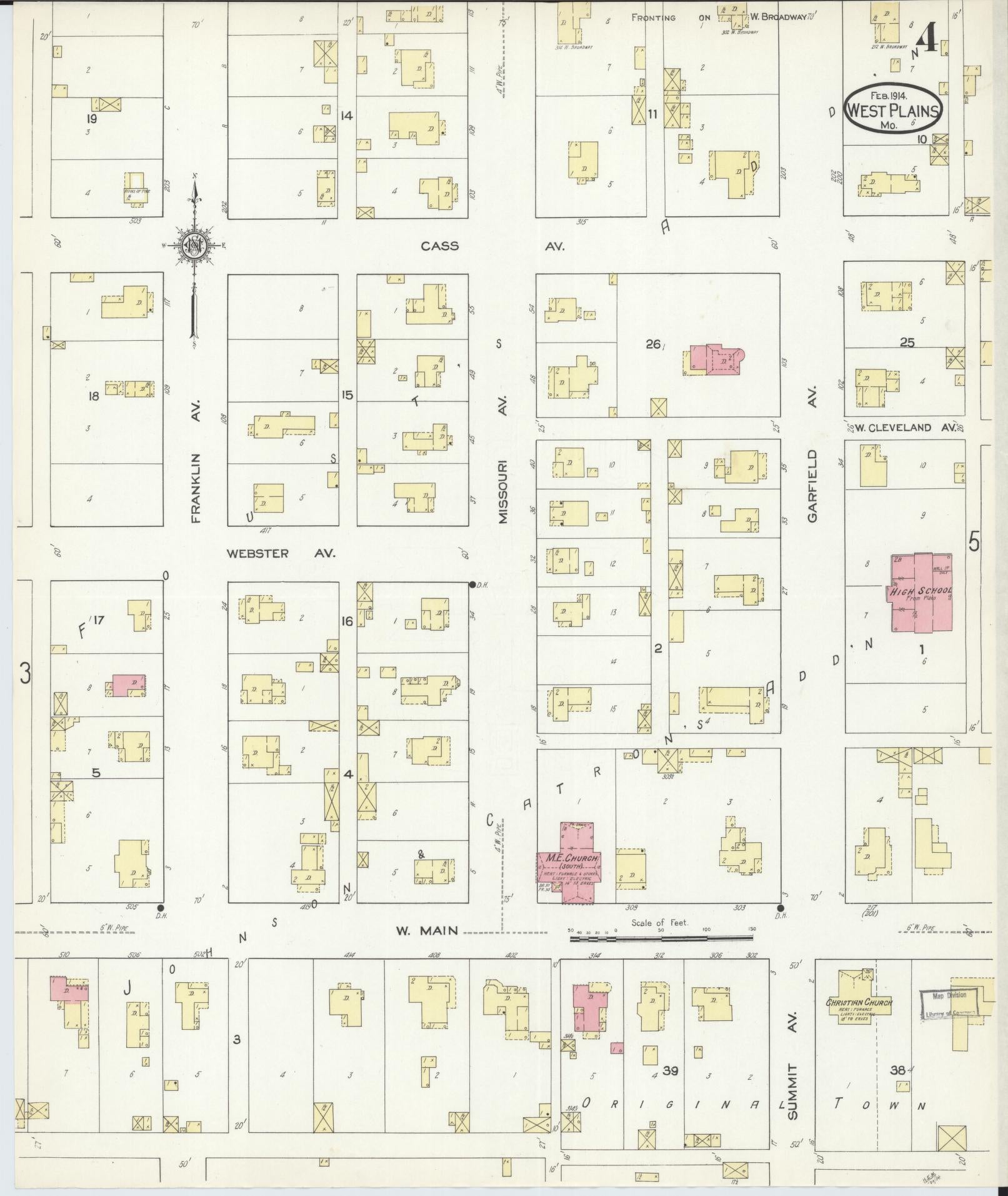 Sanborn Fire Insurance Map from West Plains, Howell County, Missouri (1914), Sheet #0004 - Historic Sanborn Fire Insurance Map Print, vintage old map wall art, antique decor, genealogy gift, Missouri Missouri map