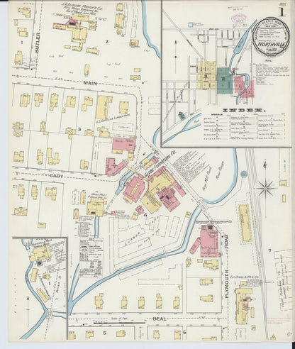Sanborn Fire Insurance Map from Northville, Wayne County, Michigan (1893), Sheet #0001 - Historic Sanborn Fire Insurance Map Print, vintage old map wall art, antique decor, genealogy gift, Michigan Michigan map