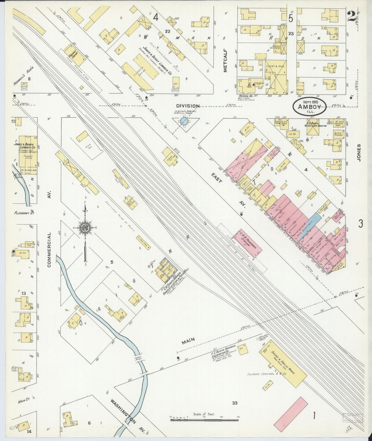Sanborn Fire Insurance Map from Amboy, Lee County, Illinois (1910), Sheet #0002 - Complete Map Set gallery image, historic Sanborn map, vintage wall art, Illinois Illinois