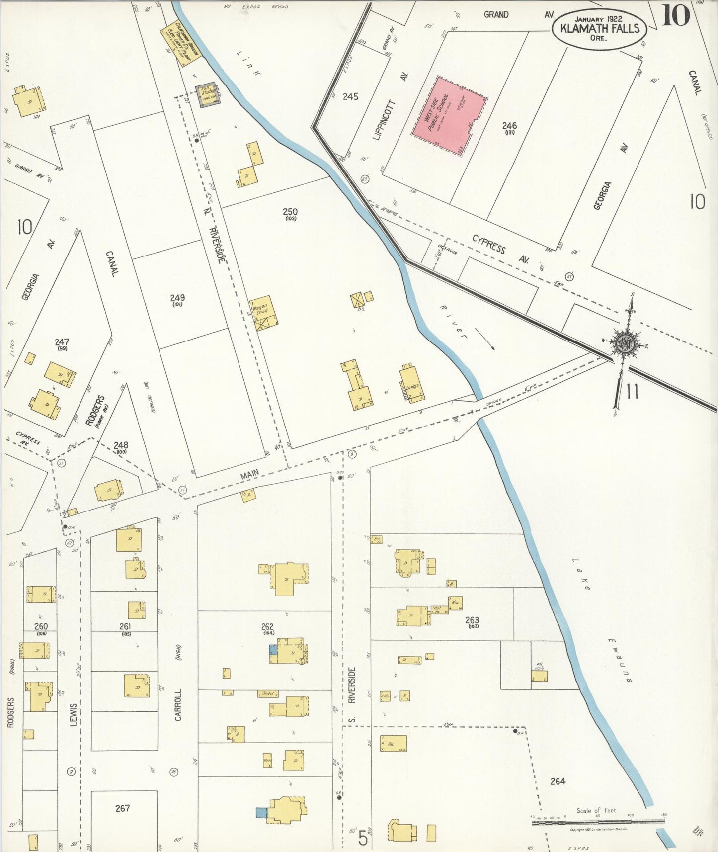 Sanborn Fire Insurance Map from Klamath Falls, Klamath County, Oregon (1921), Sheet #0010 - Complete Map Set gallery image, historic Sanborn map, vintage wall art, Oregon Oregon