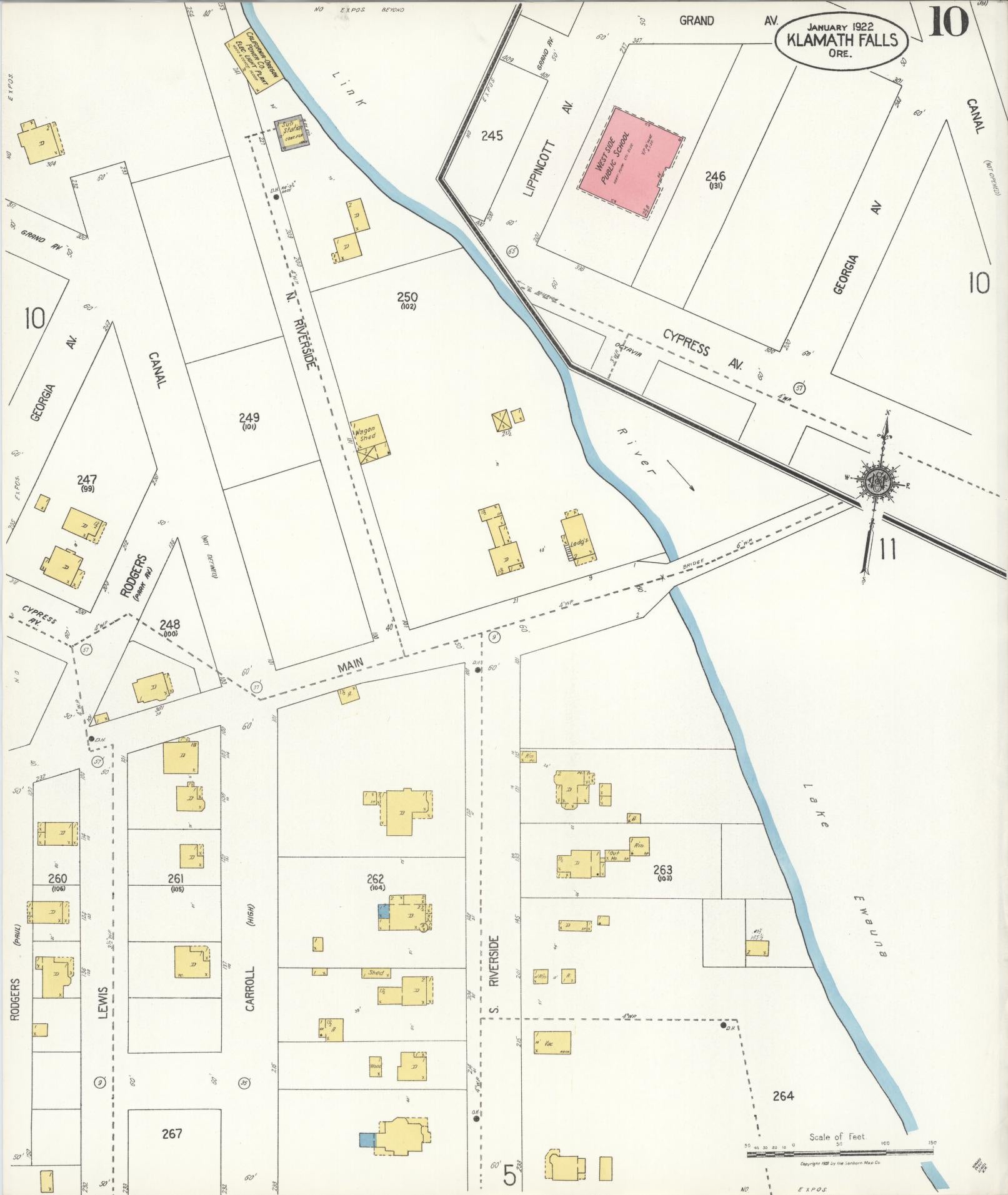 Sanborn Fire Insurance Map from Klamath Falls, Klamath County, Oregon (1921), Sheet #0010 - Complete Map Set gallery image, historic Sanborn map, vintage wall art, Oregon Oregon
