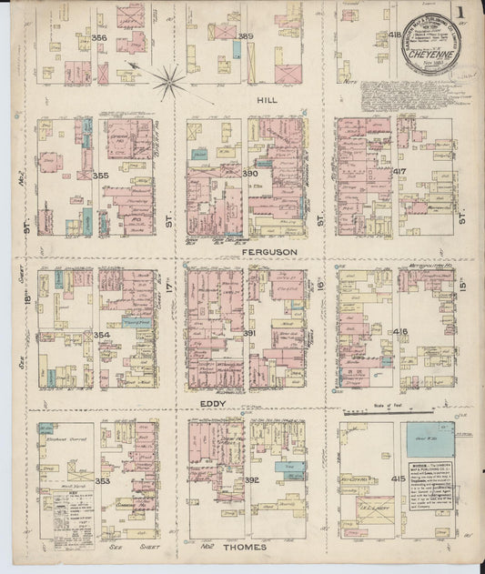 Sanborn Fire Insurance Map from Cheyenne, Laramie County, Wyoming (1883), Sheet #0001 - Historic Sanborn Fire Insurance Map Print, vintage old map wall art, antique decor, genealogy gift, Wyoming Wyoming map