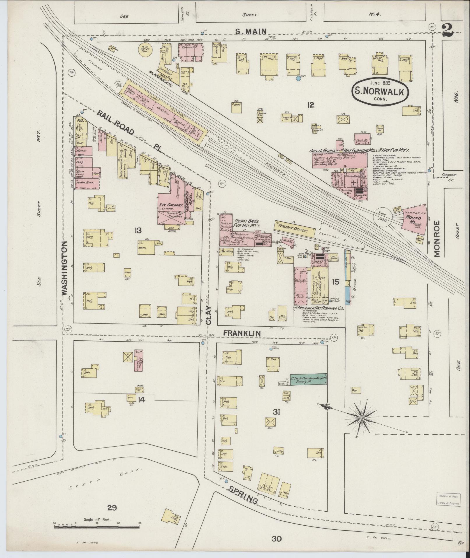Sanborn Fire Insurance Map from South Norwalk, Fairfield County, Connecticut (1889), Sheet #0002 - Complete Map Set gallery image, historic Sanborn map, vintage wall art, Connecticut Connecticut