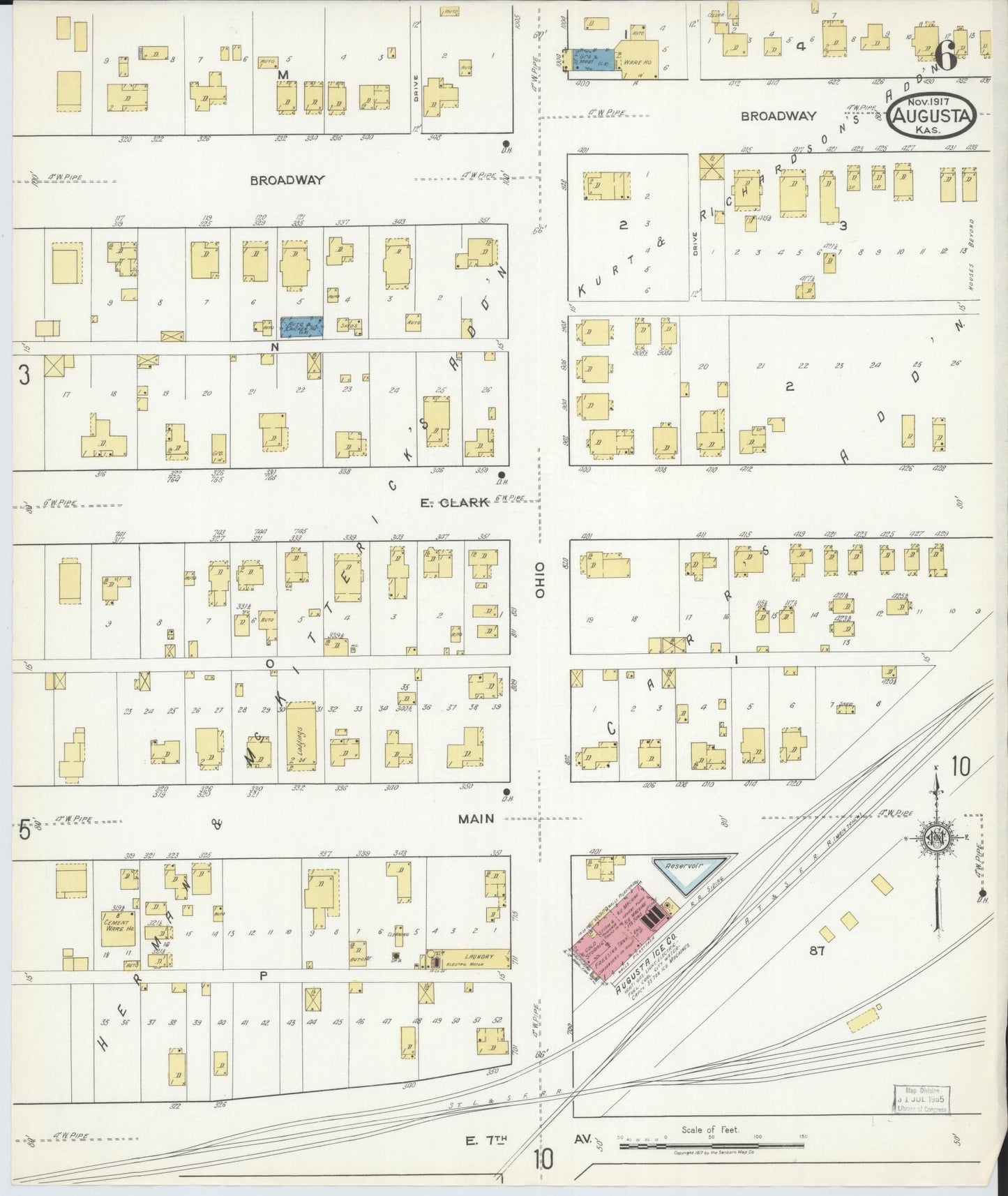 Sanborn Fire Insurance Map from Augusta, Butler County, Kansas (1917), Sheet #0006 - Historic Sanborn Fire Insurance Map Print, vintage old map wall art, antique decor, genealogy gift, Kansas Kansas map