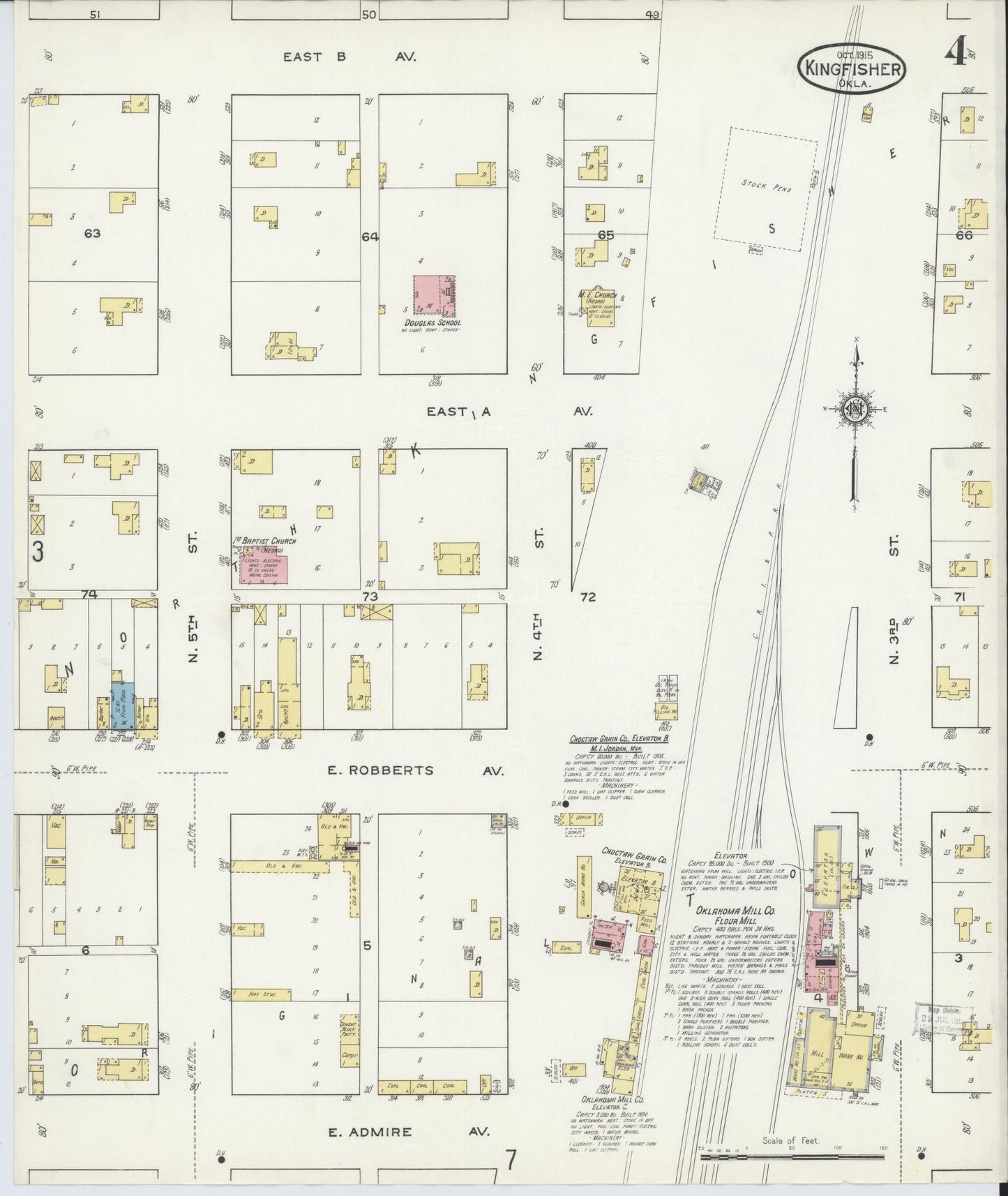 Sanborn Fire Insurance Map from Kingfisher, Kingfisher County, Oklahoma (1915), Sheet #0004 - Historic Sanborn Fire Insurance Map Print, vintage old map wall art, antique decor, genealogy gift, Oklahoma Oklahoma map