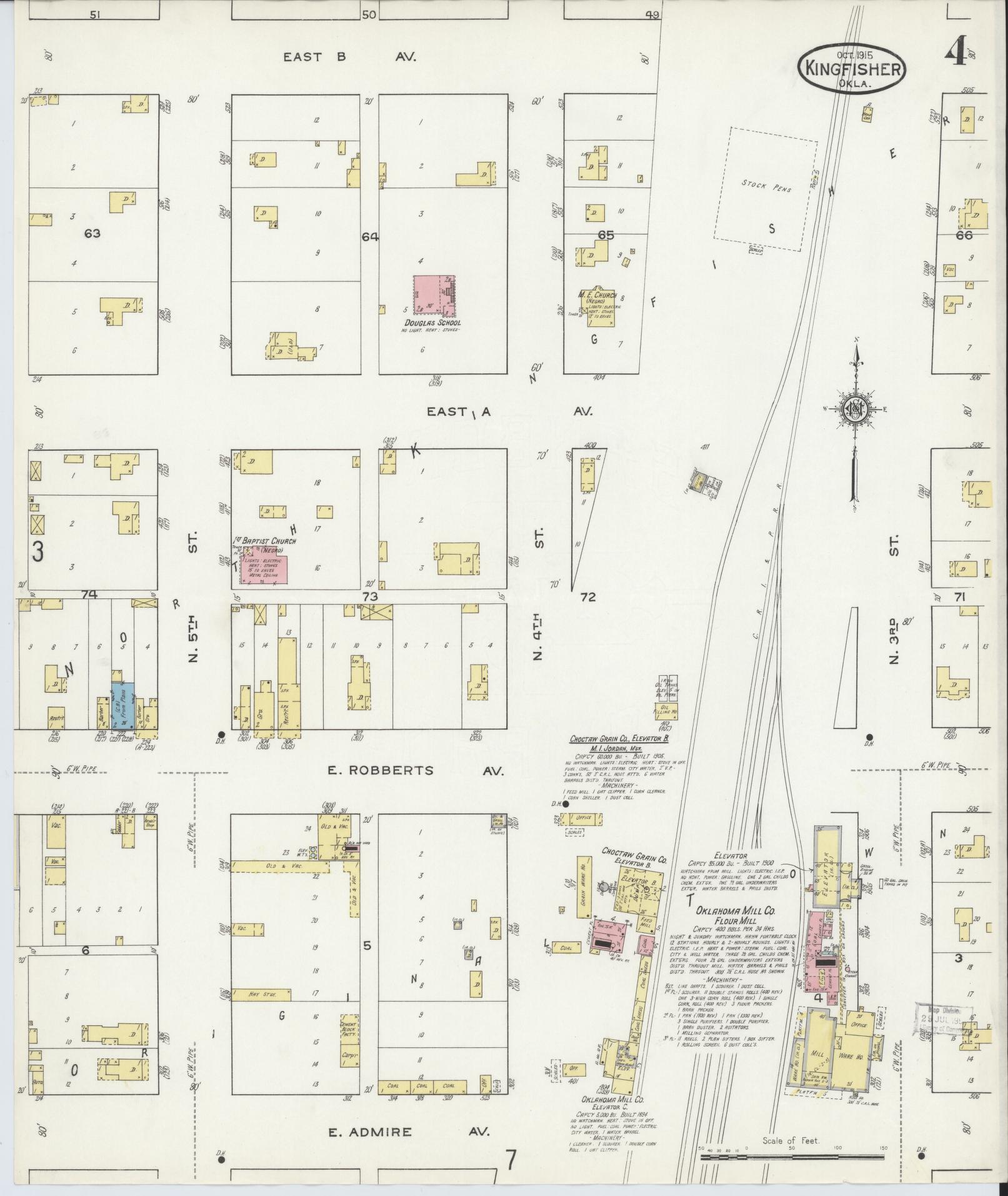 Sanborn Fire Insurance Map from Kingfisher, Kingfisher County, Oklahoma (1915), Sheet #0004 - Historic Sanborn Fire Insurance Map Print, vintage old map wall art, antique decor, genealogy gift, Oklahoma Oklahoma map