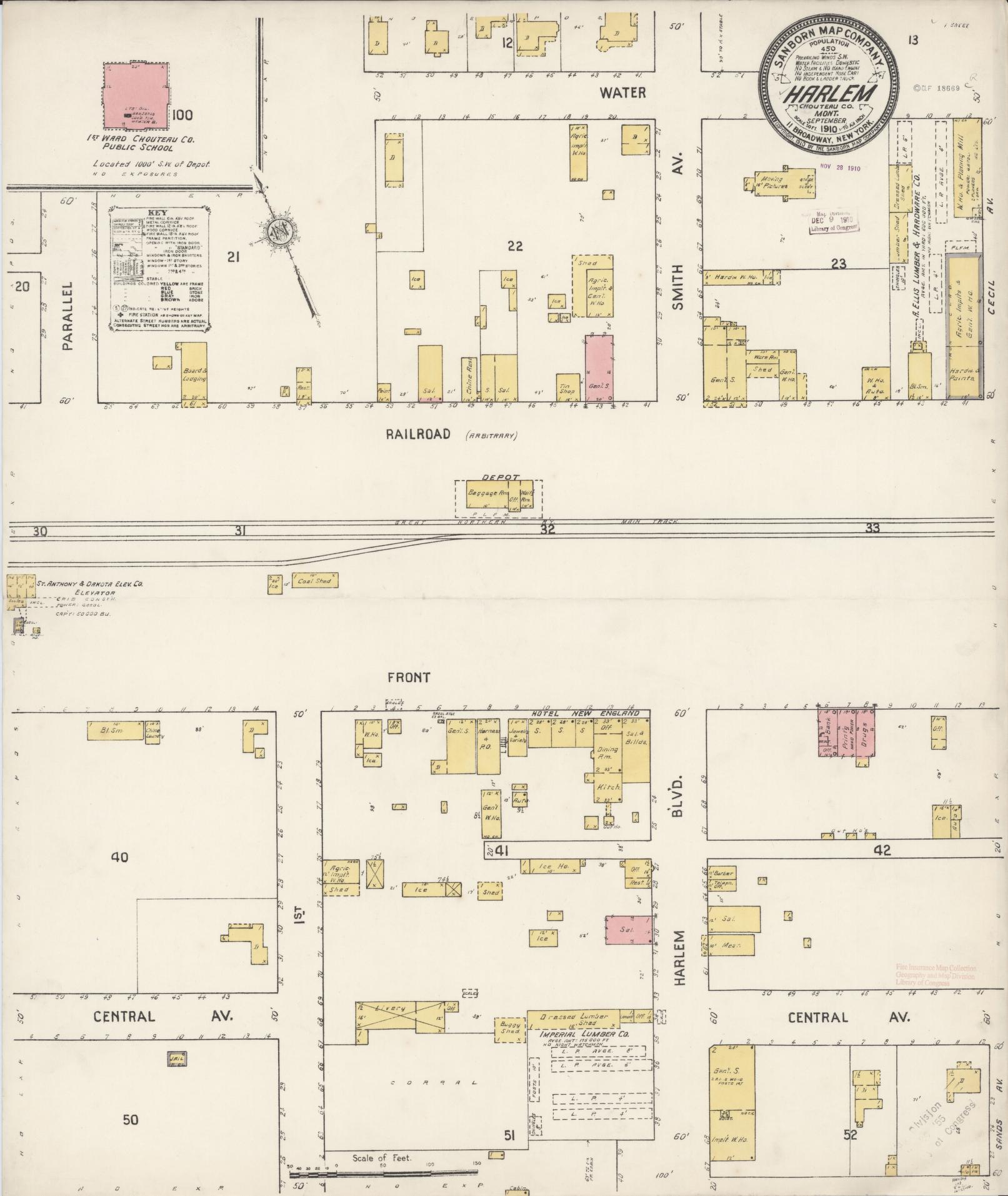 Sanborn Fire Insurance Map from Harlem, Blaine County, Montana (1910), Sheet #0001 - Historic Sanborn Fire Insurance Map Print, vintage old map wall art, antique decor, genealogy gift, Montana Montana map