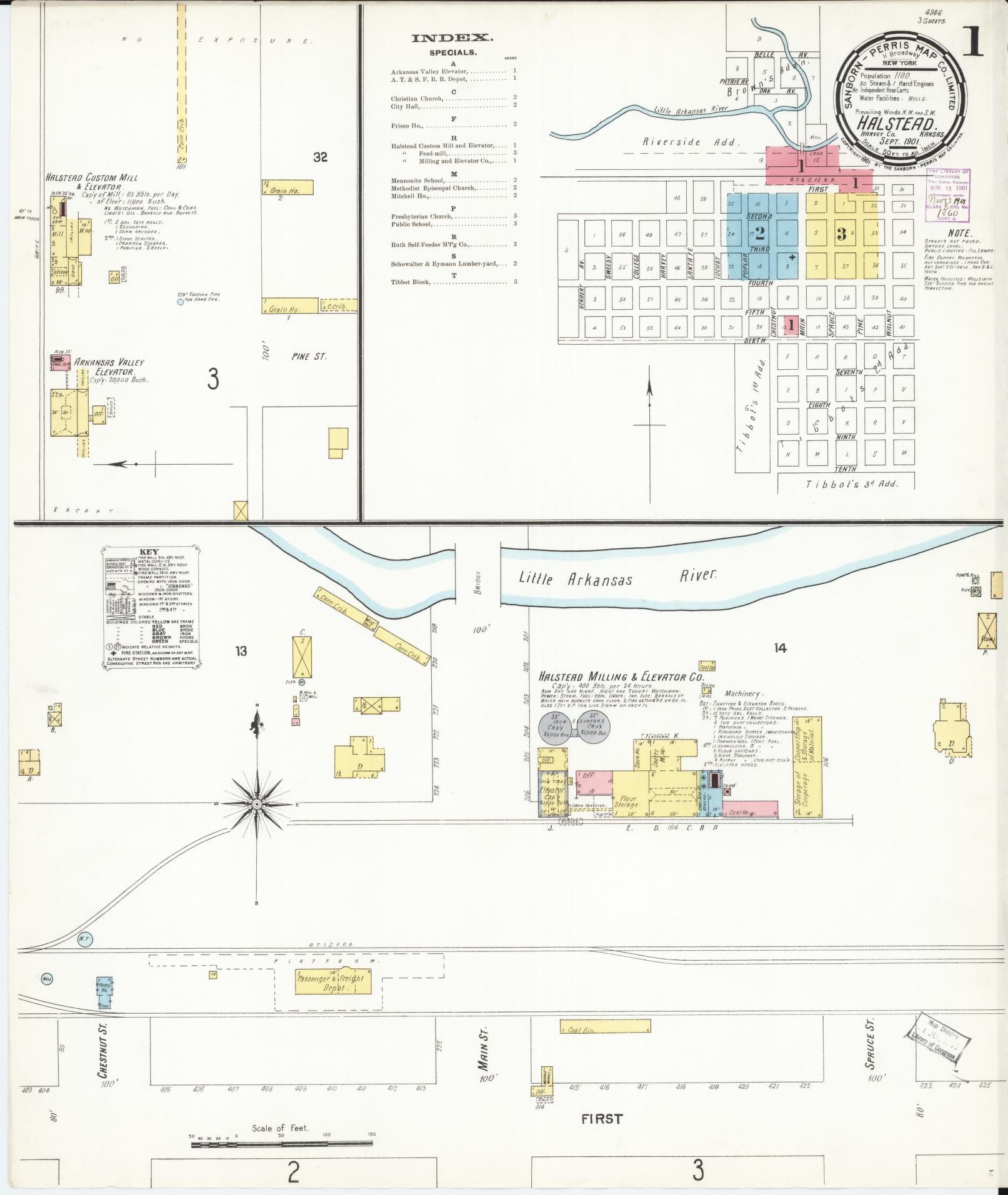 Sanborn Fire Insurance Map from Halstead, Harvey County, Kansas (1901), Sheet #0001 - Complete Map Set gallery image, historic Sanborn map, vintage wall art, Kansas Kansas