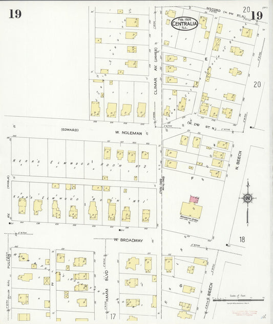 Sanborn Fire Insurance Map from Centralia, Marion, Clinton, Jefferson, and Washington Counties, Illinois (1924), Sheet #0019 - Historic Sanborn Fire Insurance Map Print, vintage old map wall art, antique decor, genealogy gift, Illinois Illinois map
