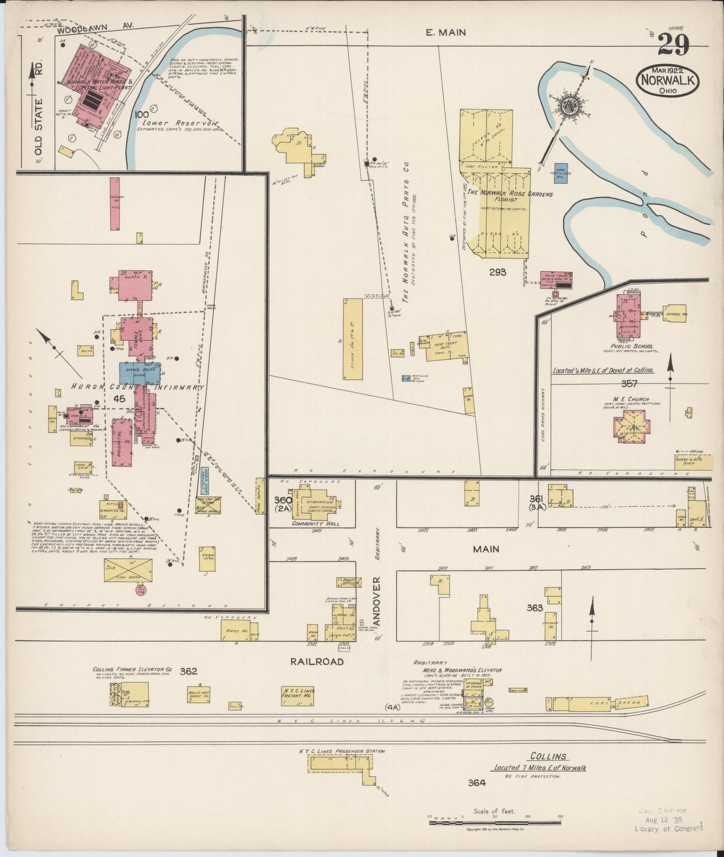 Sanborn Fire Insurance Map from Norwalk, Huron County, Ohio (1922), Sheet #0029 - Historic Sanborn Fire Insurance Map Print, vintage old map wall art, antique decor, genealogy gift, Ohio Ohio map