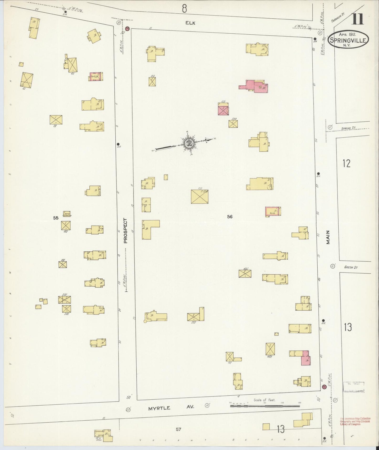 Sanborn Fire Insurance Map from Springville, Erie County, New York (1912), Sheet #0011 - Complete Map Set gallery image, historic Sanborn map, vintage wall art, New York New York