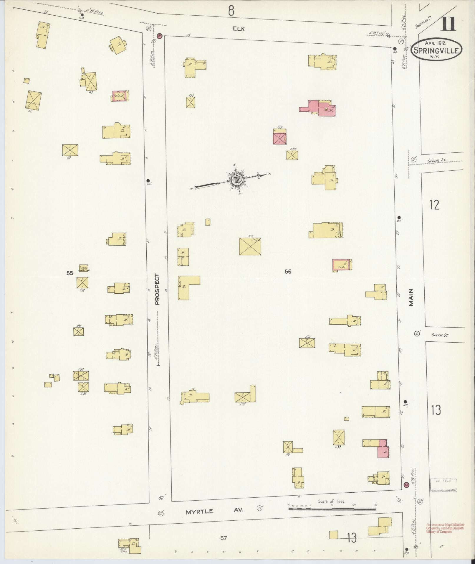 Sanborn Fire Insurance Map from Springville, Erie County, New York (1912), Sheet #0011 - Complete Map Set gallery image, historic Sanborn map, vintage wall art, New York New York
