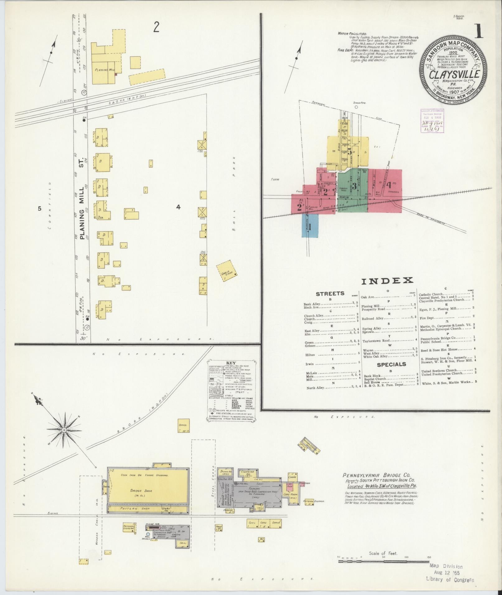 Sanborn Fire Insurance Map from Claysville, Washington County, Pennsylvania (1907), Sheet #0001 - Historic Sanborn Fire Insurance Map Print, vintage old map wall art, antique decor, genealogy gift, Pennsylvania Pennsylvania map
