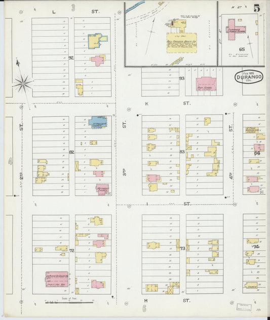 Sanborn Fire Insurance Map from Durango, La Plata County, Colorado (1893), Sheet #0005 - Historic Sanborn Fire Insurance Map Print, vintage old map wall art, antique decor, genealogy gift, Colorado Colorado map