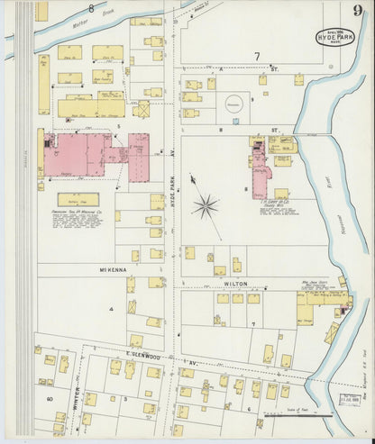 Sanborn Fire Insurance Map from Hyde Park, Norfolk County, Massachusetts (1896), Sheet #0009 - Complete Map Set gallery image, historic Sanborn map, vintage wall art, Massachusetts Massachusetts