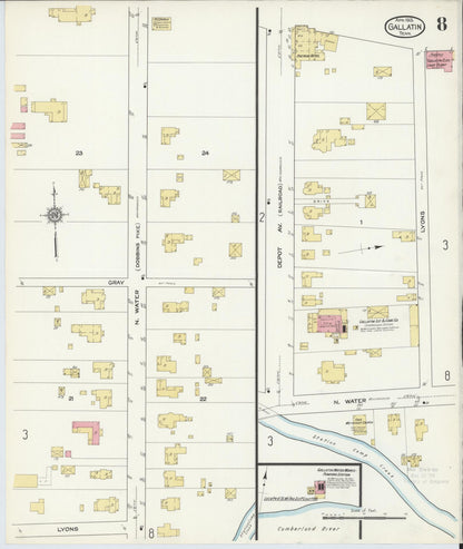 Sanborn Fire Insurance Map from Gallatin, Sumner County, Tennessee (1913), Sheet #0008 - Complete Map Set gallery image, historic Sanborn map, vintage wall art, Tennessee Tennessee