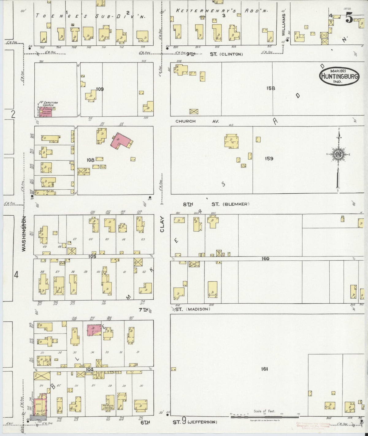 Sanborn Fire Insurance Map from Huntingburg, Dubois County, Indiana (1921), Sheet #0005 - Historic Sanborn Fire Insurance Map Print, vintage old map wall art, antique decor, genealogy gift, Indiana Indiana map