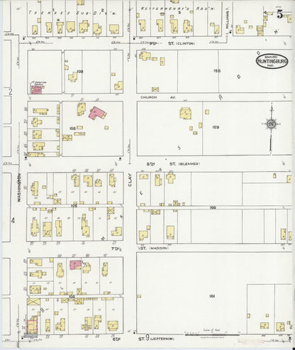 Sanborn Fire Insurance Map from Huntingburg, Dubois County, Indiana (1921), Sheet #0005 - Historic Sanborn Fire Insurance Map Print, vintage old map wall art, antique decor, genealogy gift, Indiana Indiana map