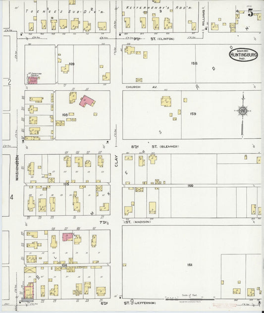 Sanborn Fire Insurance Map from Huntingburg, Dubois County, Indiana (1921), Sheet #0005 - Historic Sanborn Fire Insurance Map Print, vintage old map wall art, antique decor, genealogy gift, Indiana Indiana map