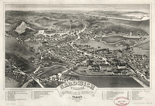 Sandwich Village, Barnstable County, Mass., looking west, 1884 (1884) – Historic Bird’s-Eye View Panorama Print