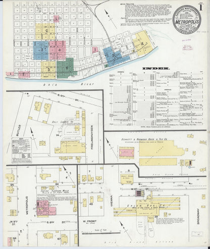 Sanborn Fire Insurance Map from Metropolis, Massac County, Illinois (1910), Sheet #0001 - Historic Sanborn Fire Insurance Map Print, vintage old map wall art, antique decor, genealogy gift, Illinois Illinois map