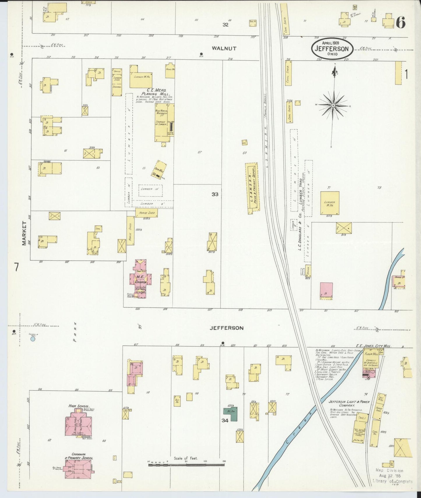 Sanborn Fire Insurance Map from Jefferson, Ashtabula County, Ohio (1909), Sheet #0006 - Historic Sanborn Fire Insurance Map Print, vintage old map wall art, antique decor, genealogy gift, Ohio Ohio map